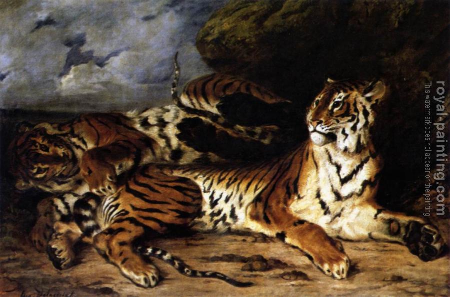 Eugene Delacroix : A Young Tiger Playing with its Mother